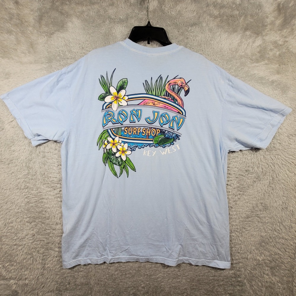 Ron Jon Surf Shop T-Shirt Mens 2XL Blue Key West Flamingo Graphic Tee